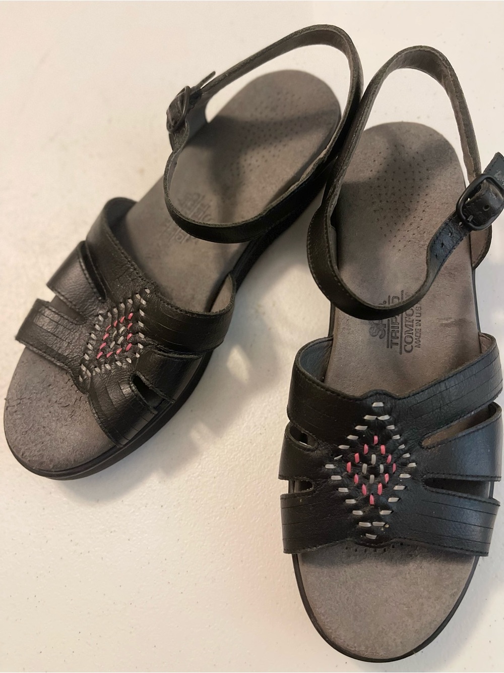SAS Huarache Black Leather Southwestern Style Comfort Sandal size 8.5
